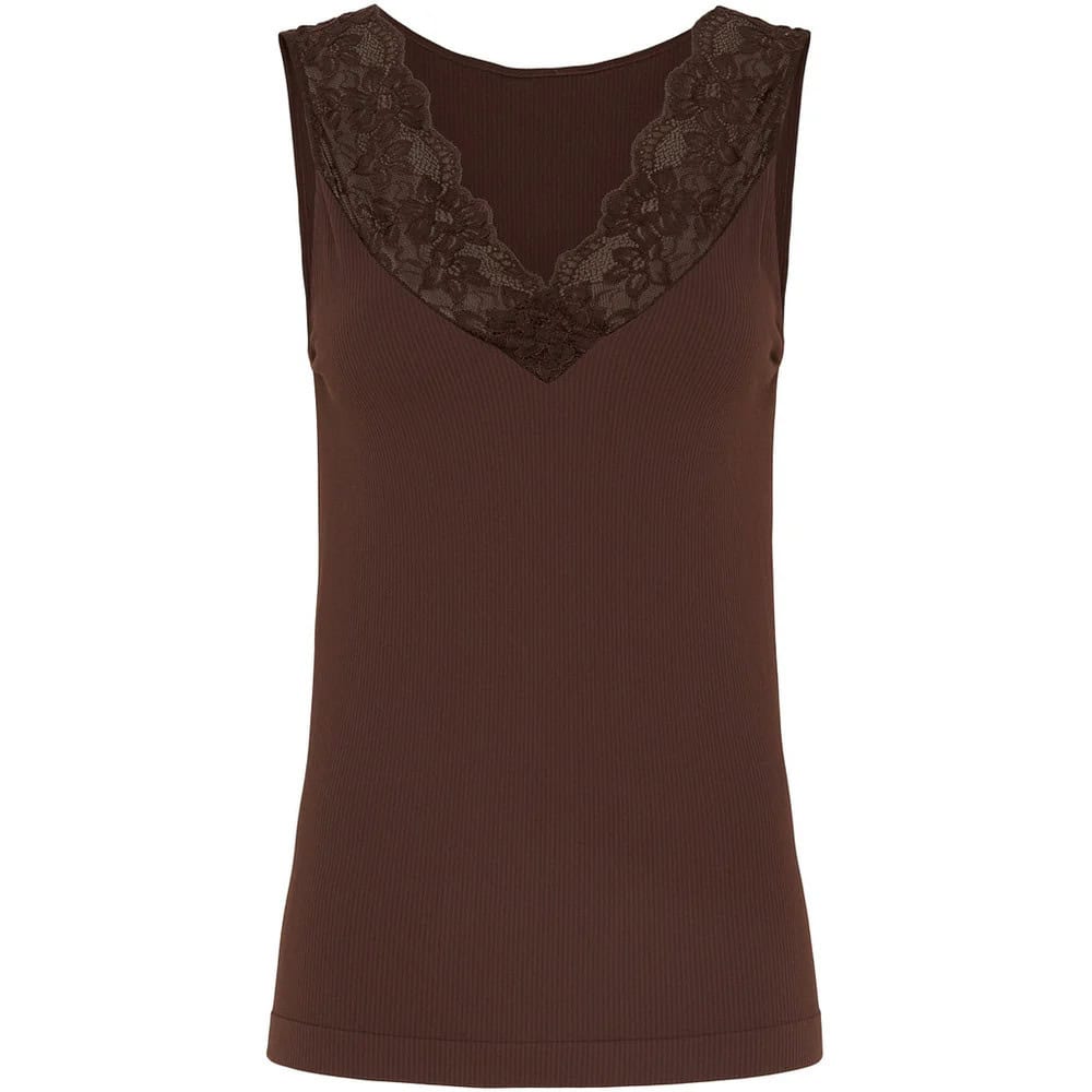 Tim & Simonsen Belen rib V-Lace top Cioccolato