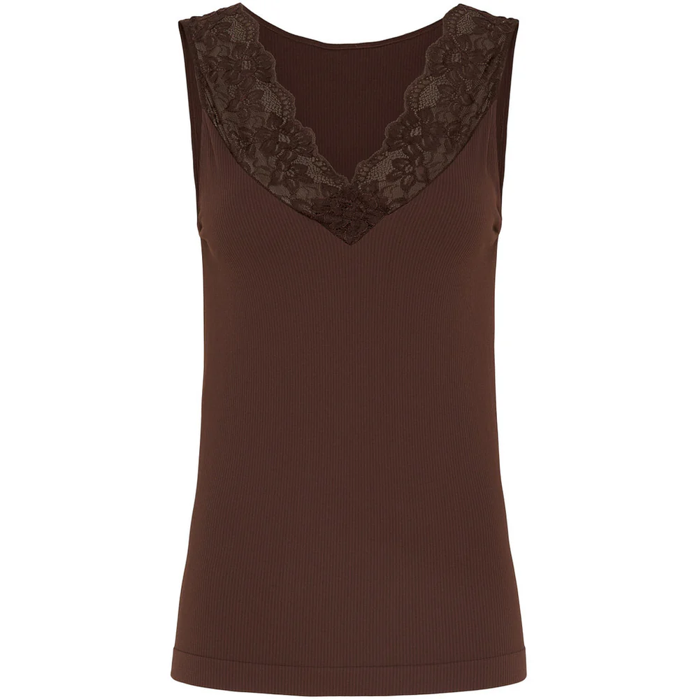Tim & Simonsen Belen rib V-Lace top Cioccolato