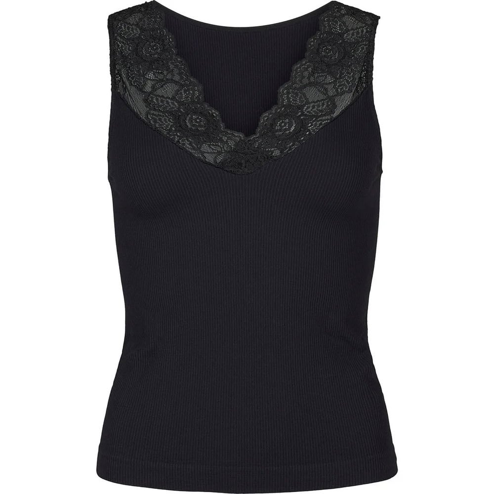 Tim & Simonsen Belen rib V-Lace top Nero