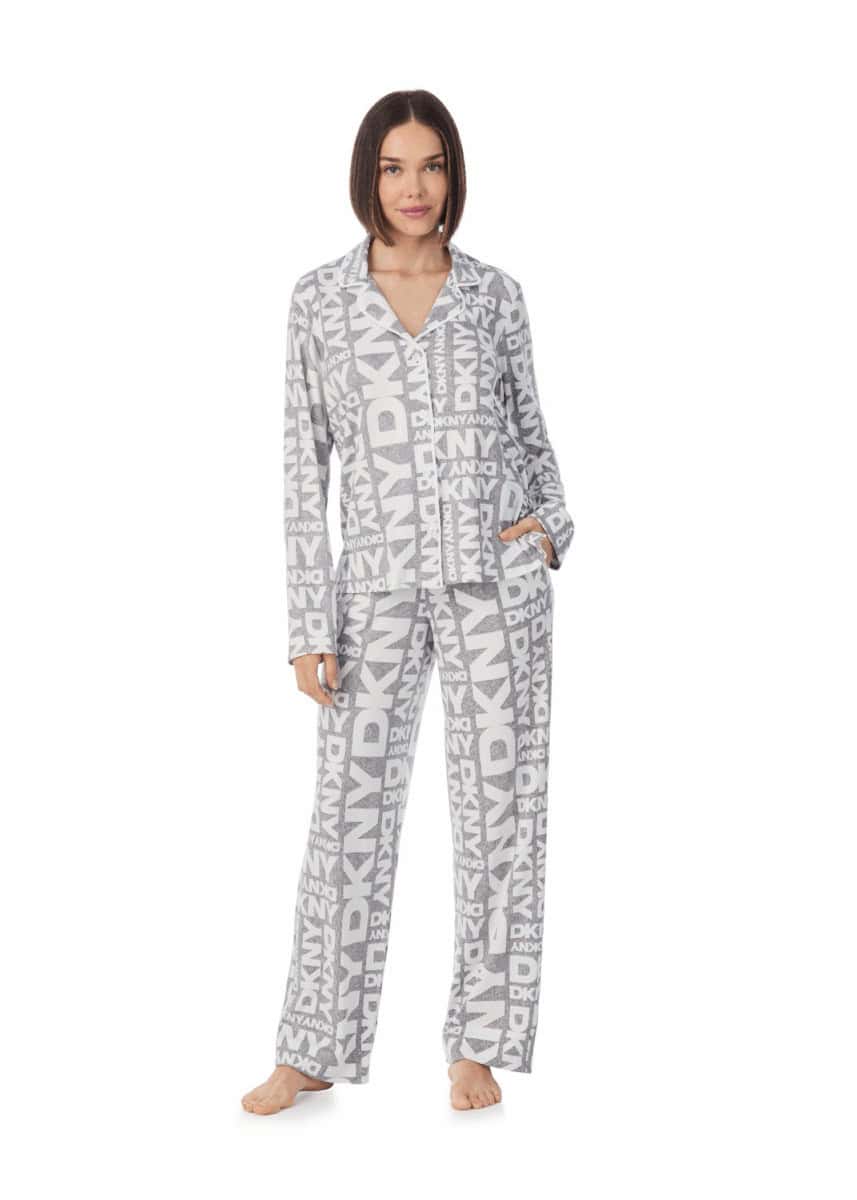 DKNY Long PJ Falling For All Grey Print