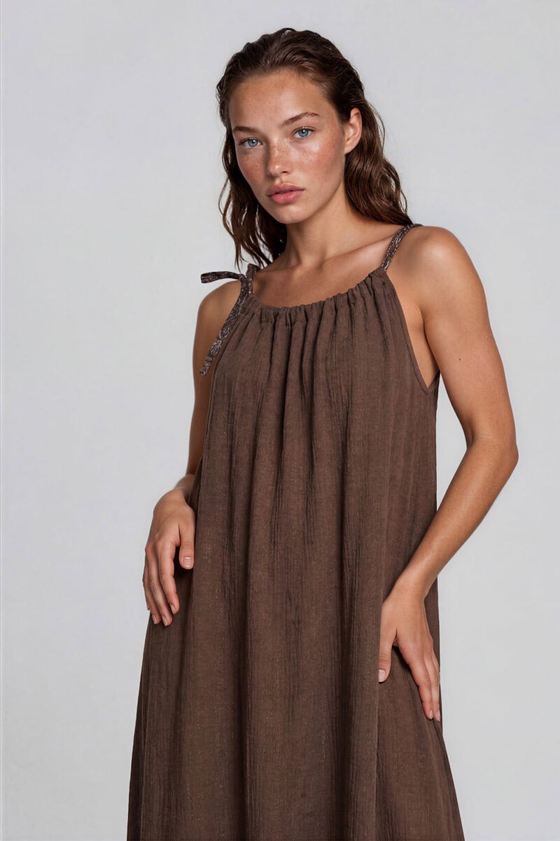 dessous jurk Paisley strik bruin