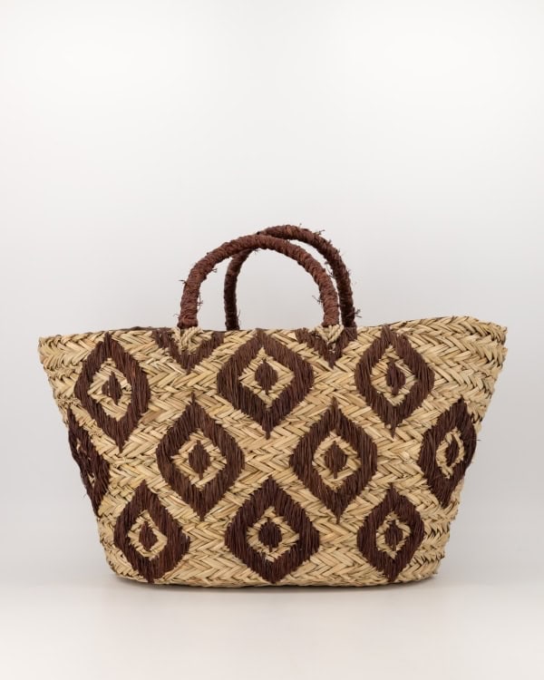 dessous Strandtas Ikat raffia bruin