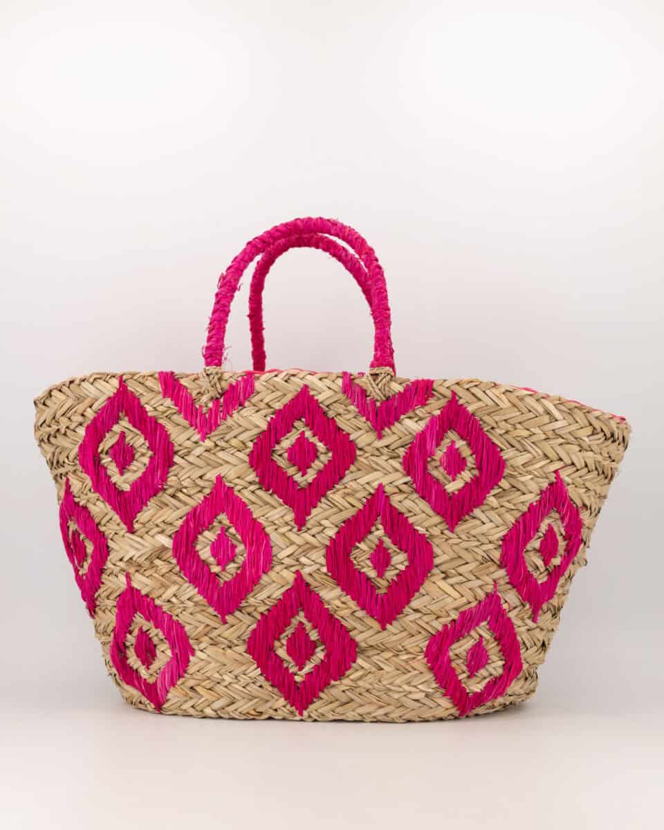 dessous Strandtas Ikat raffia pink