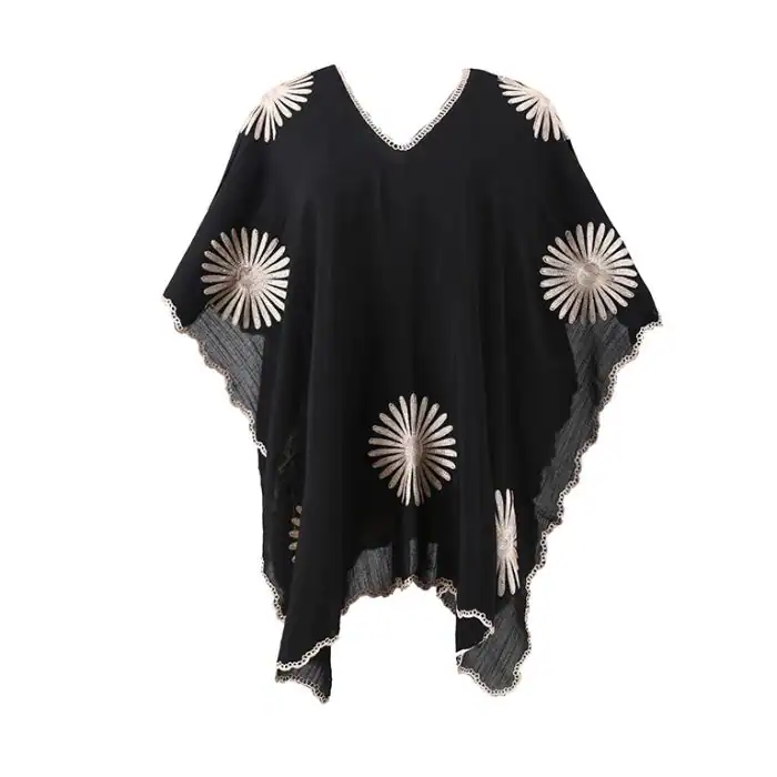 dessous Poncho zwart bloem