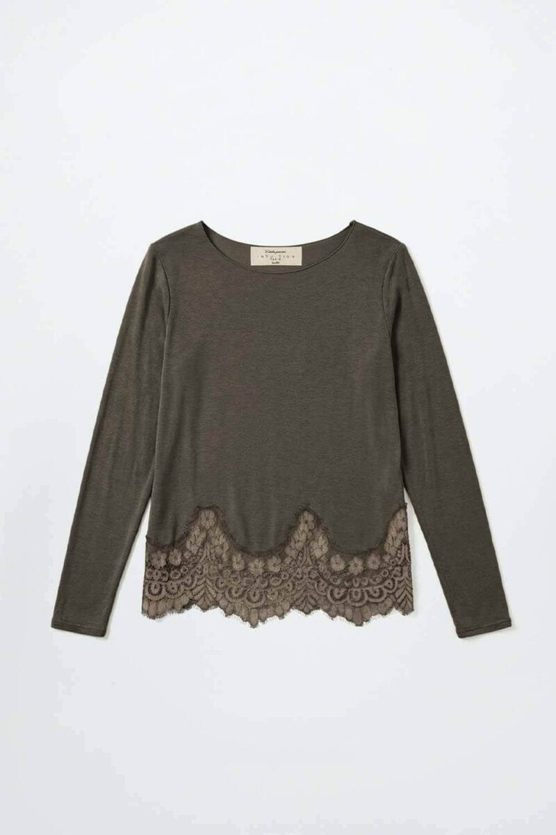 Turqoise bij Daan Cashmere top Khaki